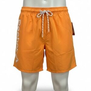 Reebok Swim Trunks Mens Medium Orange 7" Inseam Built-in Brief Graphic Logo NWT